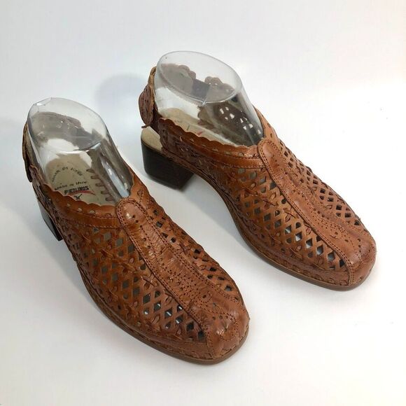 Pikolinos Romana 36 Comfort Shoes Leather Slingback Brandy Chunky Heel - Picture 3 of 7